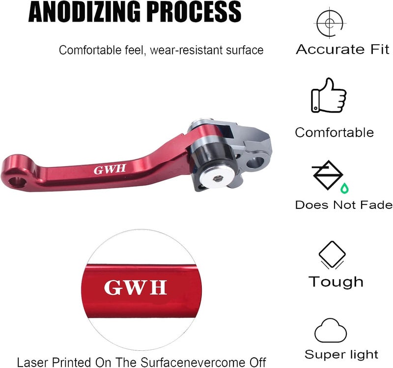 Adsspro Motorcycle Billet Foldable Brake Clutch Lever Handle CNC Aluminum Pivot for RM85 05-17 RM125 RM250 04-08 YZ80 YZ85 YZ 85 80 2001-2014 TTR230 TTR 230 2005-2022 Dirt Pit Bike Motorbike （Red - Image 4